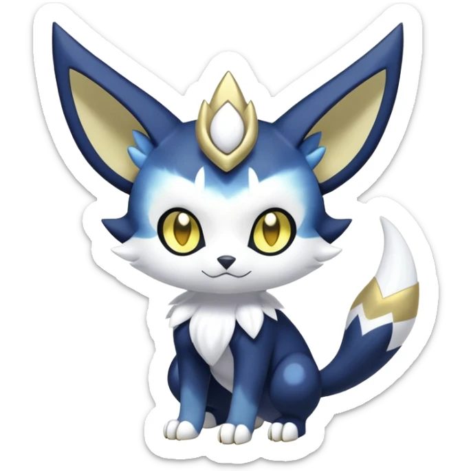 Shiny mExotic Colorfulj Excessive Mysterious Gothic Meowstic-Poochyena-Pokémon-Fakémon-hybrid-creature (full body) with pattern-markings with golden eyes sticker