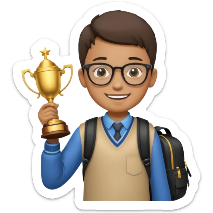 emoji of a boy with a school bag win a trophey sticker