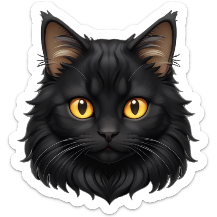 cinematic-cute black-maine-coon-cat-portrait-emoji,-head-tilted-playfully-and-inquisitively,-sleek--black-fur,-simplified-yet-adorable-features,-highly-detailed,-glowing-with-a-warm,-friendly-glow  sticker
