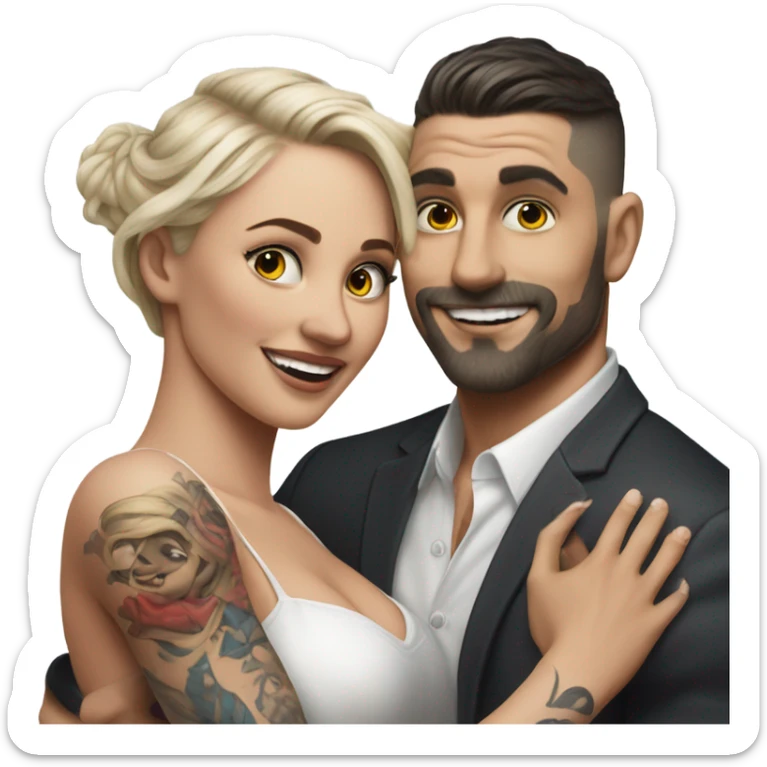 Hyper Realistic beautiful woman in the arms of a very handsome tattooed man dancing  sticker