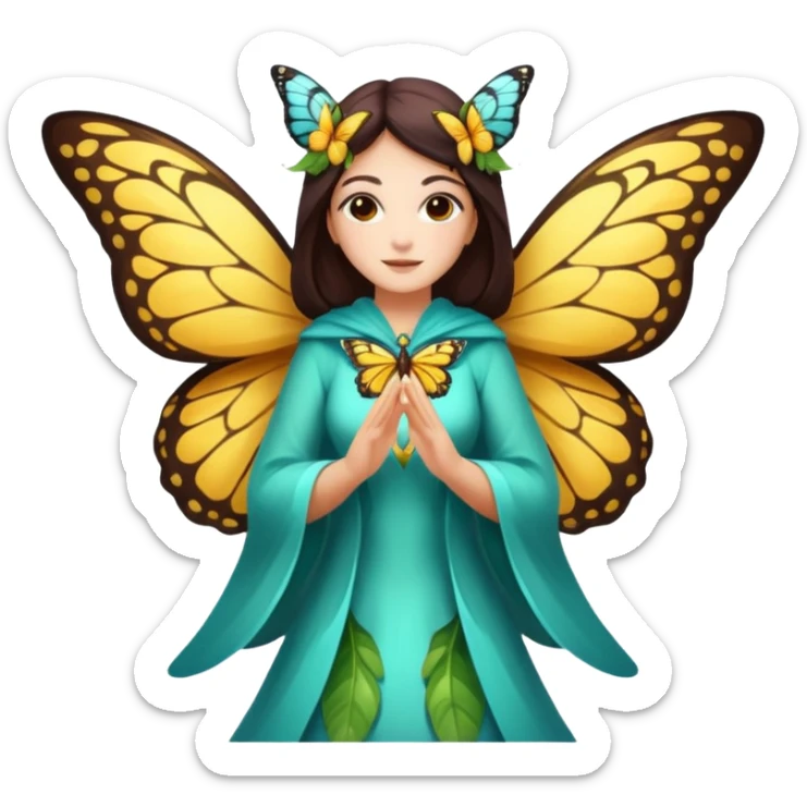 nature spirit woman dressed as butterfly herald, wing sleeves spread sticker
