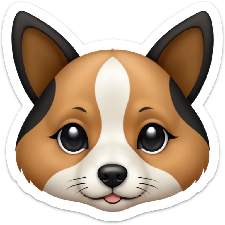 Dog face with black, white and tan. Black on top, around eyes and down side of nose. Tan eyebrows and white on the rest of the nose and a small triangular strip up between the eyes. Pointy black ears. Shepard and husky like sticker