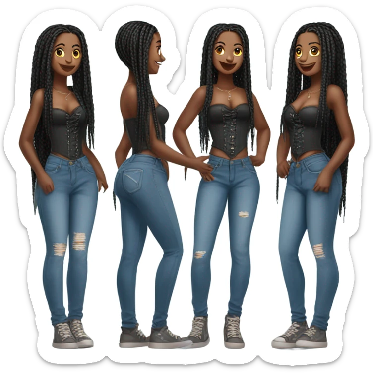 Black girl with box braids posing full body jeans corset top sticker