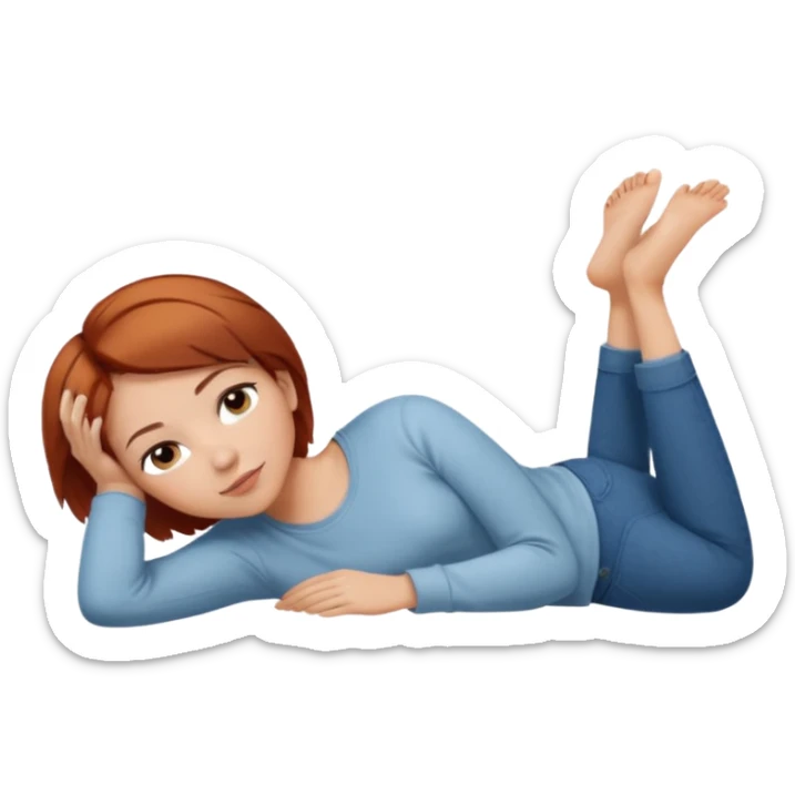 a woman, alone, short hair, light skin, auburn hair, laying on her side sticker