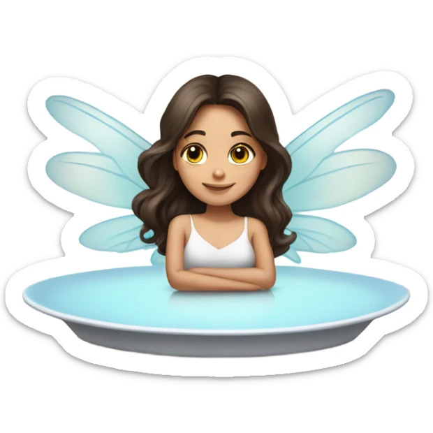 Brunette girl with fairy wings on top of platter sticker