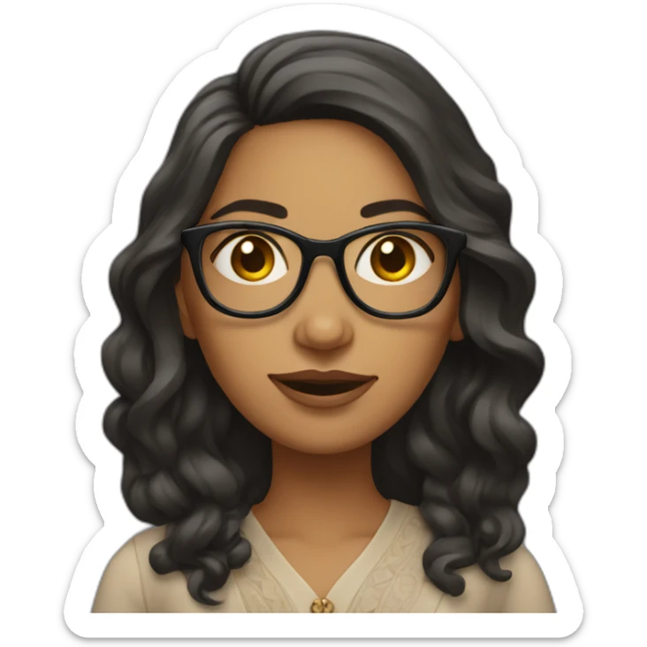 Indian woman with medium long wavy hair wearing glasses and fingers crossed sticker