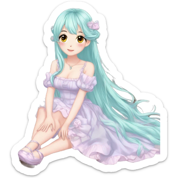 gorgeous pretty attractive anime lady beautiful hair with gorgeous dress fairycore cottagecore pastelcore detailed high quality trending VOGUE aesthetic head and busy sticker