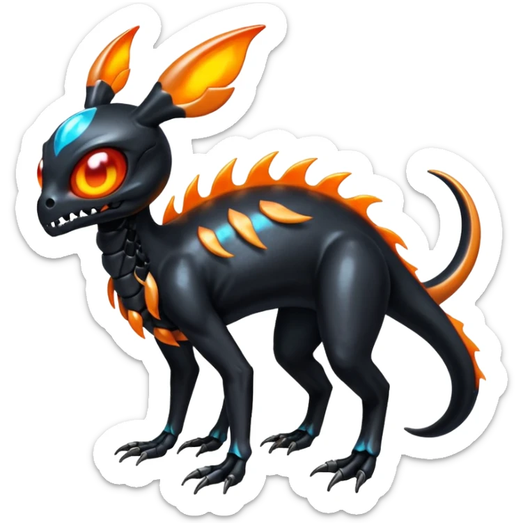 Shiny Evil Black And Orange Duskull-Salandit-Sylveon-Fakémon-hybrid-creature (full body)  sticker