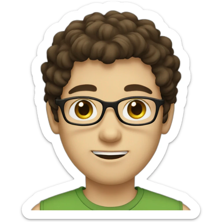 boy with green eyes with glasses shaggy dark brown hair dark brown beard pale skin sticker