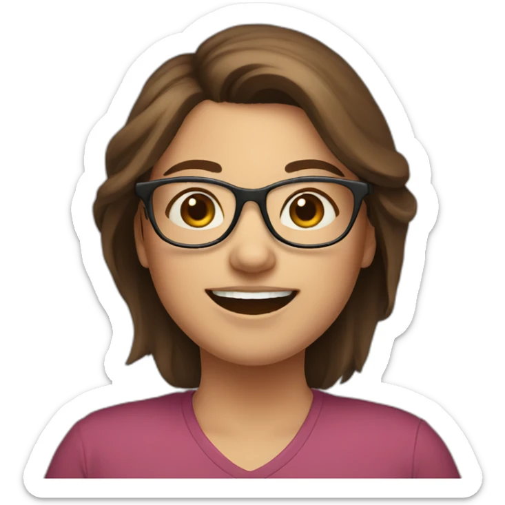 a brown hair woman with glasses and a smile, little chubby, with rosed cheeks sticker