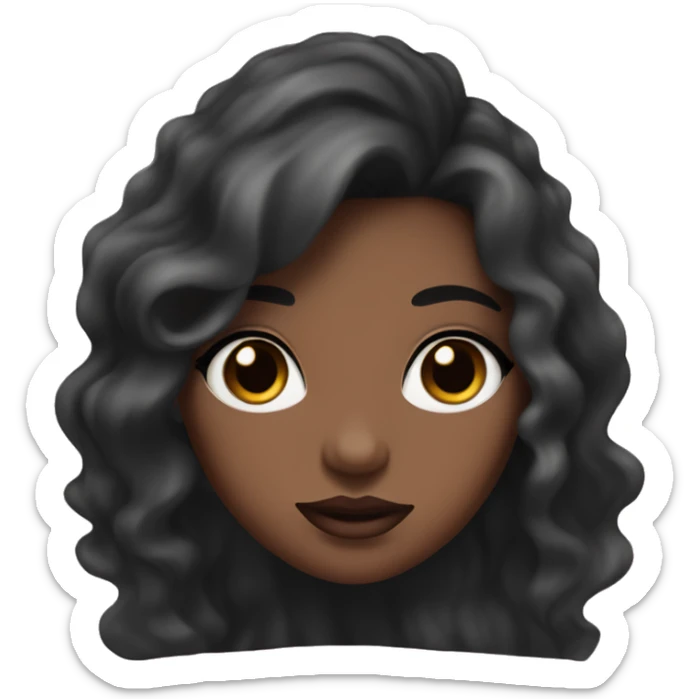 A girl with long black wavy hair and brown skin and big dark eyes and pink lips and long lashes  sticker