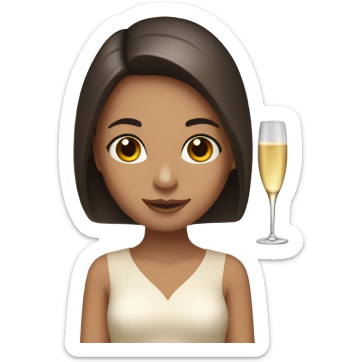 girl with long dark brown hair and brown eyes with bottle of champagne  sticker