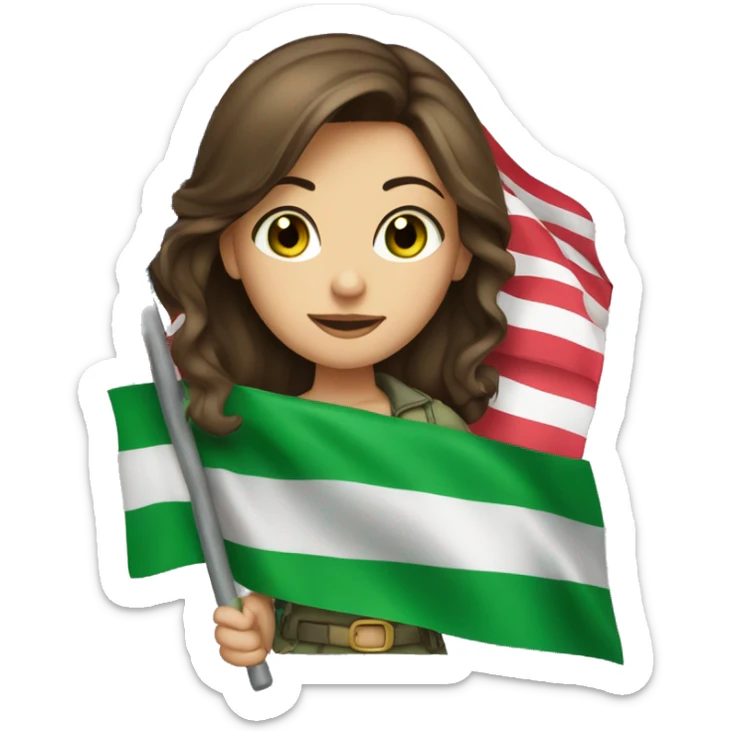  a girl with brown hair and green eyes holding a flag with the inscription Raid sticker