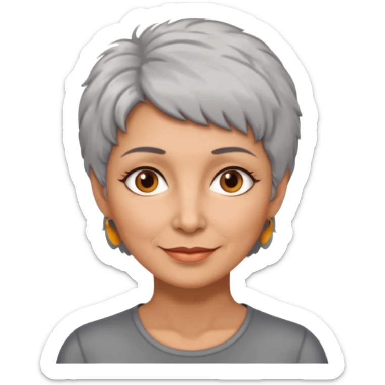 woman 50 years old, short grey fluffy hair, tannes skin and brown eyes sticker