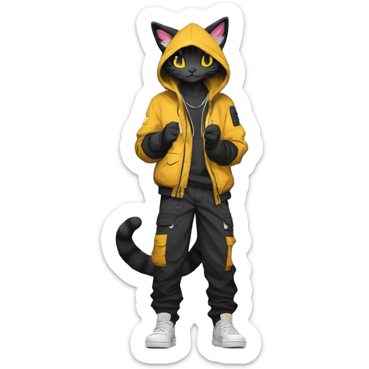Edgy Anthro cool cute beautiful pretty anime dark cat-Pokémon-fursona techwear cargo pants hoodie sticker