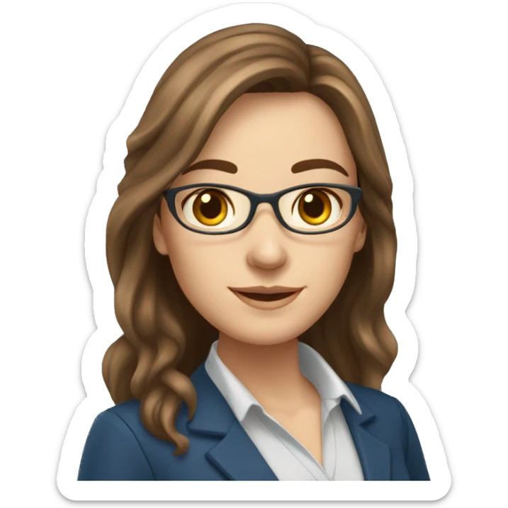 Female Teacher of English, owner of online school, brown long hair, blue eyes sticker