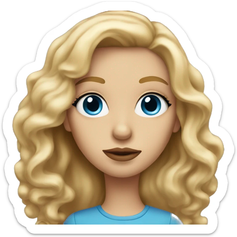 woman with long, blond and wavy hair, blue, big eyes and a small nose and big nice lips  sticker