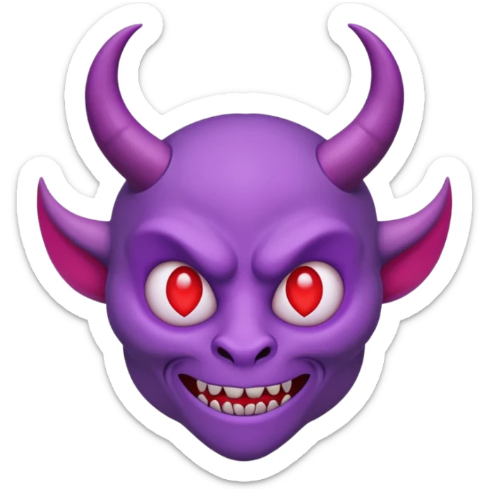 Purple demon emoji with red hearts for eyes,, circular head with horns sticker