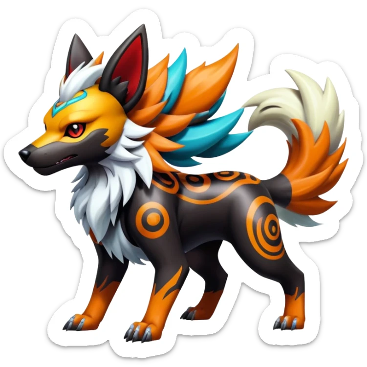 Shiny Gothic Exotic Punk’ish Cool Colorful Epic Futuristic Houndoom-Arcanine-Zorua-Torracat-Pokémon-Fakémon-hybrid-creature sticker