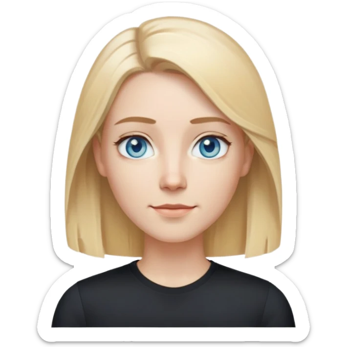 tech woman with shoulder-length blonde hair, pale blue eyes, and beard. And black shirt with. like the last few emoji you've made me. sticker