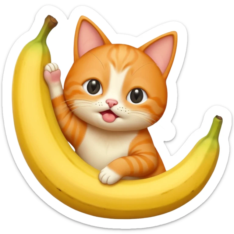 A cat with a bana body standing up and the cat is a orange cat and is a cute one holding a banana and crying sticker