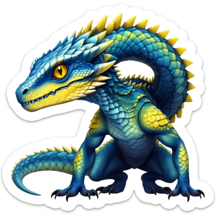  Cool Edgy blue-yellow-black-gradient ethereal badass Reptile-Vernid-Trico-animal-creature full body  sticker