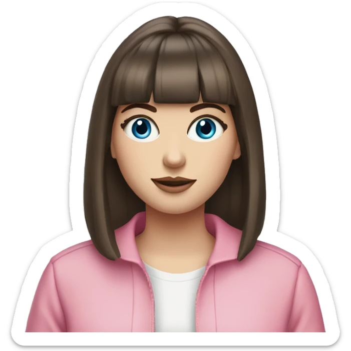 Beautiful Brunette blue eyed white girl with bangs pink outfit with a cbd blunt in her hand  sticker