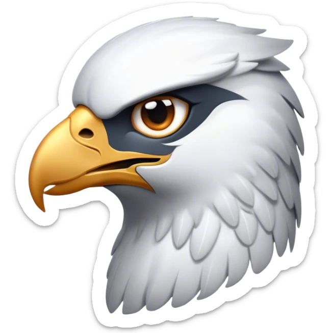 Cinematic Noble Falcon Portrait Emoji, Poised and majestic, with a streamlined, muscular build, a sharply hooked beak, and intense, piercing eyes that exude focus and speed, Simplified yet sharp and sophisticated features, highly detailed, glowing with a soft, amber radiance, high shine, intelligent and commanding, stylized with an air of aerial authority, focused and swift, soft glowing outline, capturing the essence of a watchful and confident falcon that appears ready to soar out of the screen with effortless power! sticker