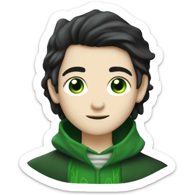 teenage white-skinned wizard with black hair green eyes in green disgue sticker