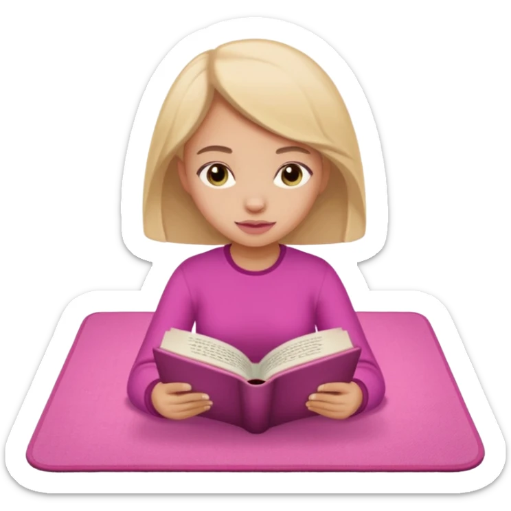 The girl is reading nomoz in the pink carpet of nomoz sticker