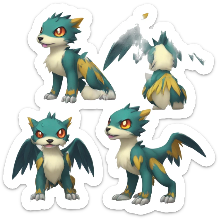 cute cool edgy Digimon-Fakemon-animal with colorful markings full body sticker