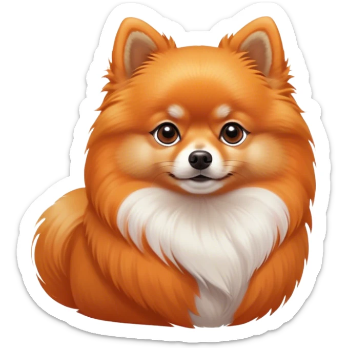Cinematic Noble Orange Pomeranian Portrait Emoji, Poised and regal, with a compact, fluffy build and a meticulously groomed vibrant orange coat, deep-set soulful brown eyes, Simplified yet sharp and sophisticated features, highly detailed, glowing with a soft, dignified glow, high shine, intelligent and spirited, stylized with an air of elegance, focused and attentive, soft glowing outline, capturing the essence of a watchful and confident companion, so majestic it feels as though it could prance out of the screen with effortless authority! sticker