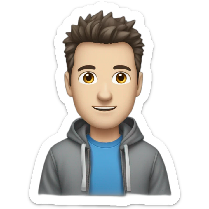 white male adult, Dark Brown Spikey Hair,, Blue Eyes, Grey Hoodie, Blue Jeans, Converse shoes sticker