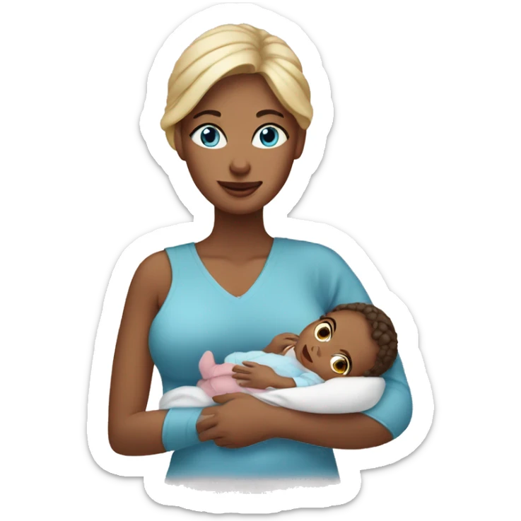 mom holding newborn baby girl with blue eyes sticker