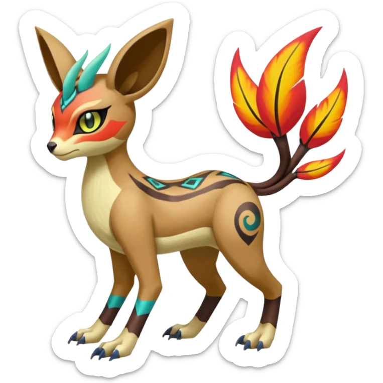 Tribal Colorful Exotic Fionbri-Kalon-Falvie-Vernid-Meloetta-Pokémon-Fakémon-Digimon-Spectrobe-hybrid-fusion, full body sticker