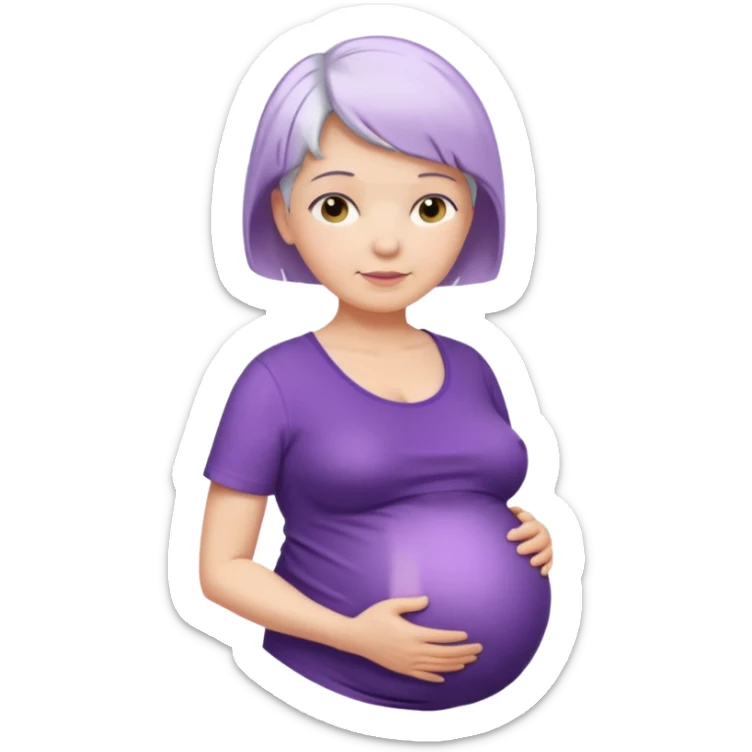 pregnant older women with purple shirt, white very short hair, head neck and abdomen only sticker