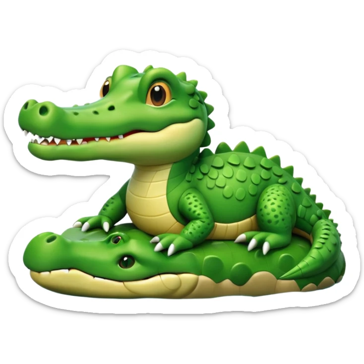 A cute 3D cartoon crocodile resting on a riverbank, part of its body in the water. Smooth rounded design, bright colors, soft lighting, friendly expression, Memoji-style realism. sticker