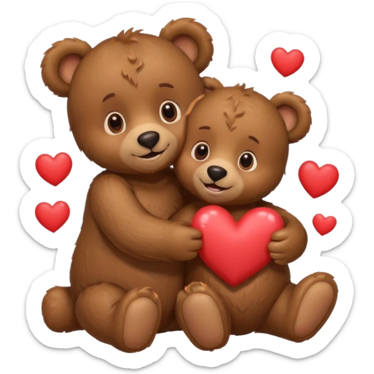 girl bear and boy bear hugging, surrounded by hearts, playful and loving, cute sticker