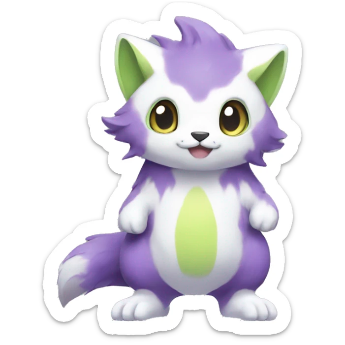 Cute cool purple white lime animal hybrid Fakemon full body sticker