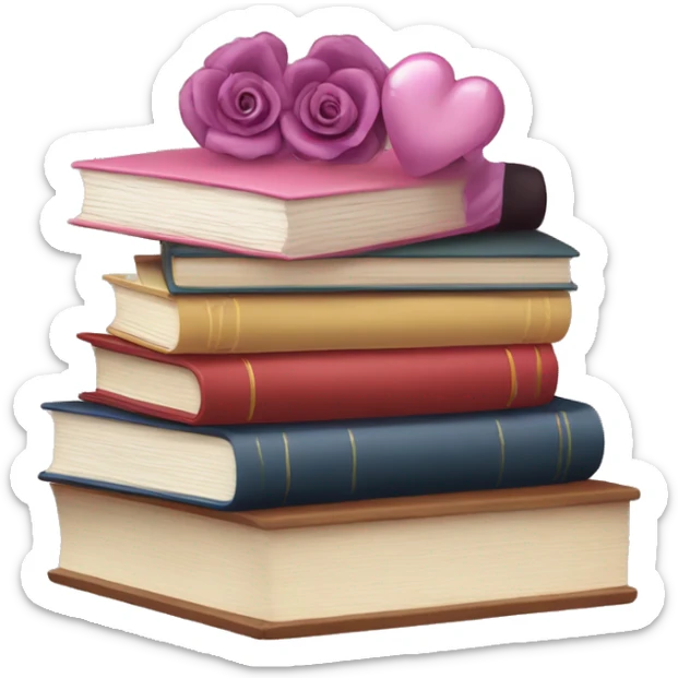 Stack of books and one of them has the title romance girlie sticker