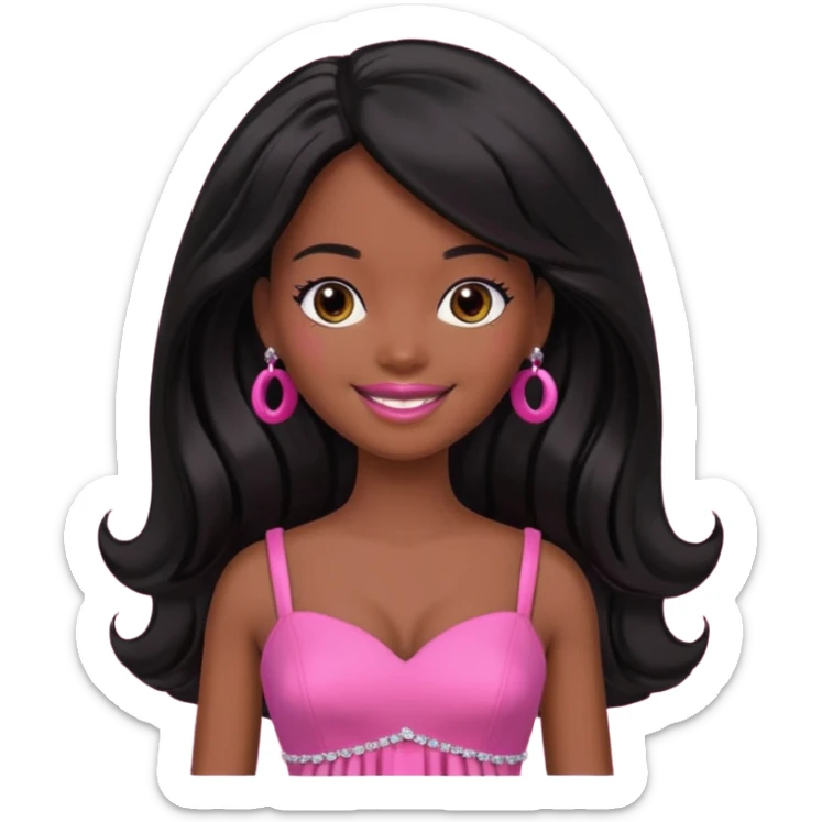 Make skin Darker skin Black barbie, long black  hair, pink dress sticker