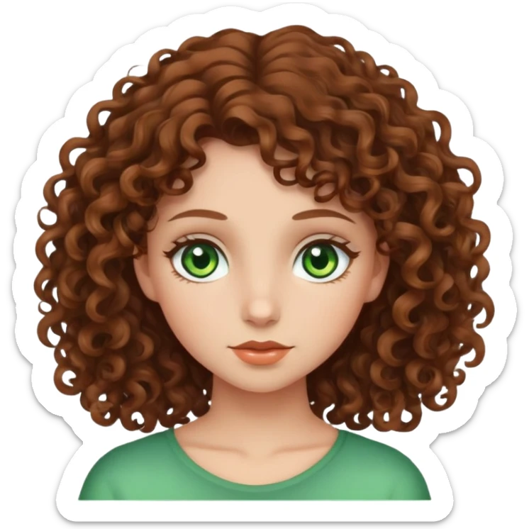 girl with brown curly hair and green eyes sticker