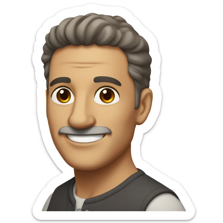 An mature Italian man with light skin, short dark brown  hair, a smiling face without moustache sticker