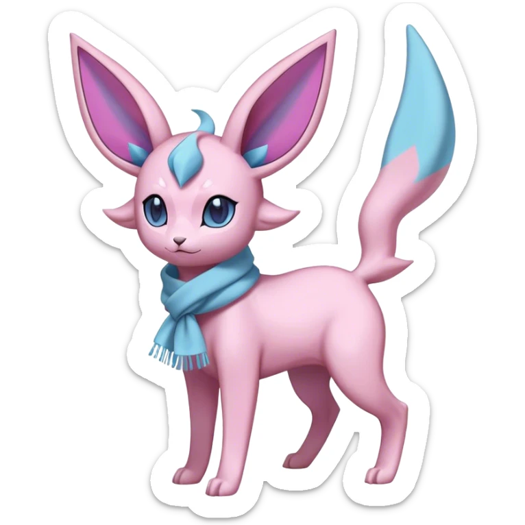 Shiny Cool Sparkly Cute Espeon-Glaceon-Sylveon-Fakemon-hybrid-fusion with a scarf full body sticker
