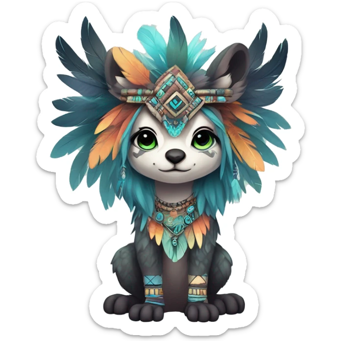 cute cool edgy ethereal shy epic tribal fantasy animal fursona Fionbri creature by griffsnuff & LiLaiRa & Falvie with exotic colors with intricate patterns and feathers and headdress and necklace full body sticker