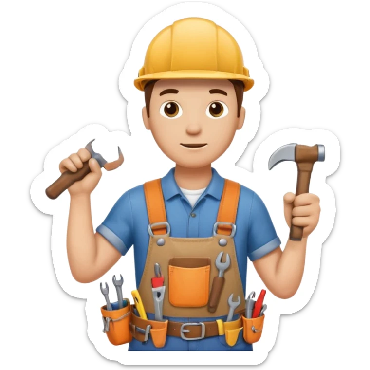 a handyman holding a wrench in this right hand and a hammer in his left hand sticker