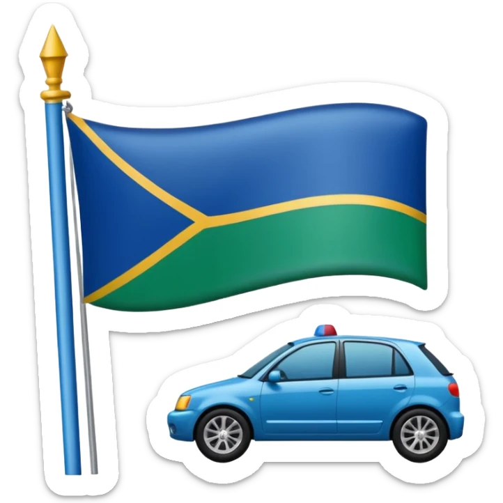 Crea una bandera donde el colores de la franja de arriba sea azul el de abajo verde y en medio una rueda de un carro en color rojo sticker