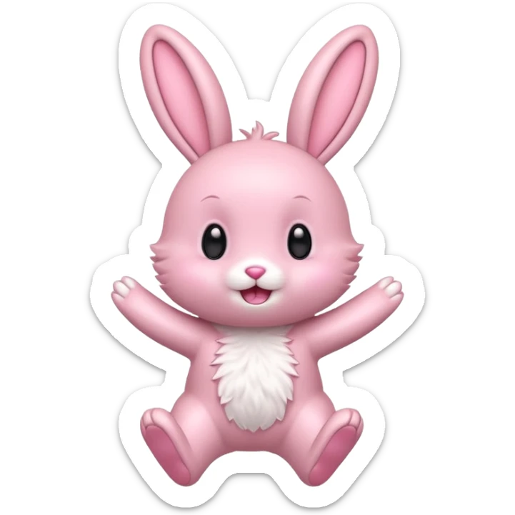 Exited pink bunny, kawaii chibi fluffy ears and body jumping of excitement  sticker