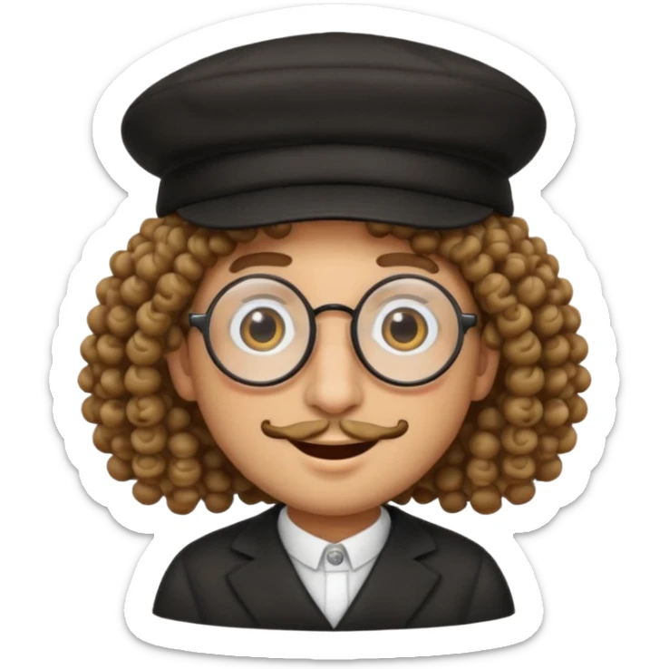 Creami un emoji stile whatsapp dello stereotipo dell ebreo con il nasone e i capelli da ebreo gli occhiali rotondi e il cappello da ebreo  sticker