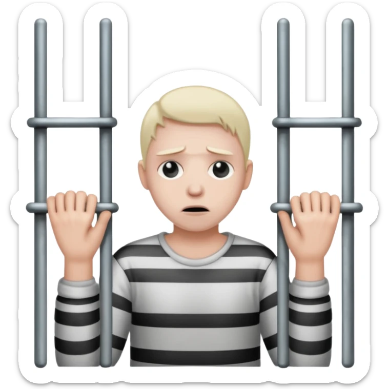 Smutna za więziennymi kratami trzymając się ich rękami sticker